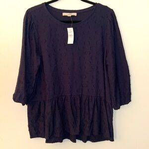 Loft Clip Dot Peplum Top, SZ L, Navy